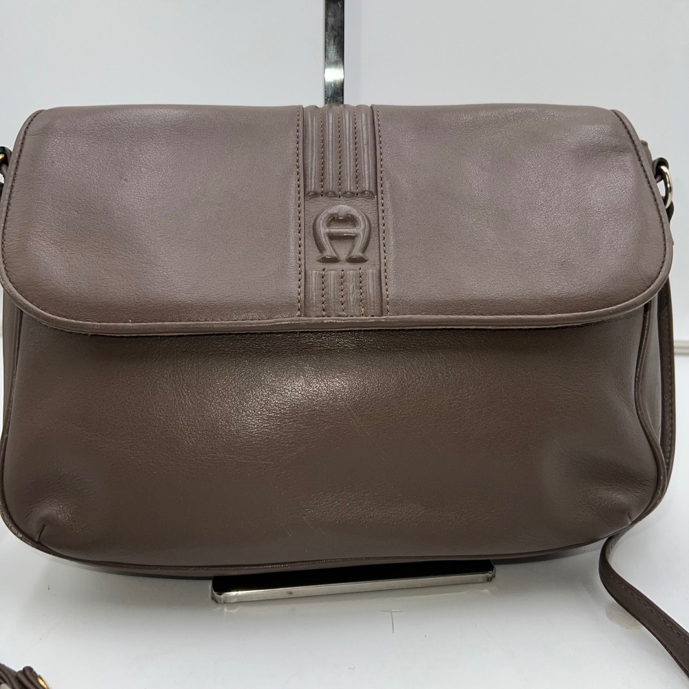 Etienne Aigner Vintage Taupe Leather Flap Shoulder Crossbody Bag Made in Korea